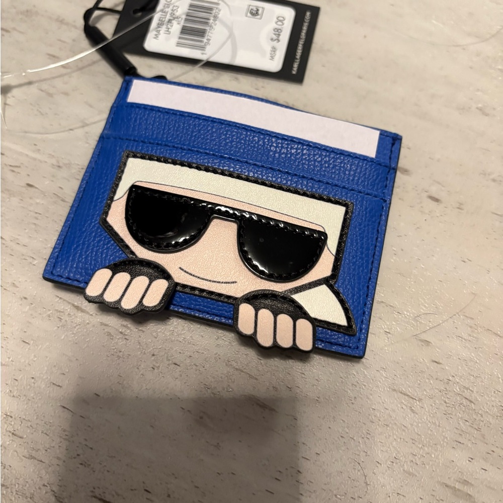 Karl Lagerfeld cobalt blue Card Holder with Cartoon Karl Design